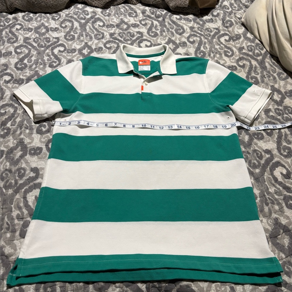 Nike Dri-Fit Green and White Striped Polo Shirt Size Medium